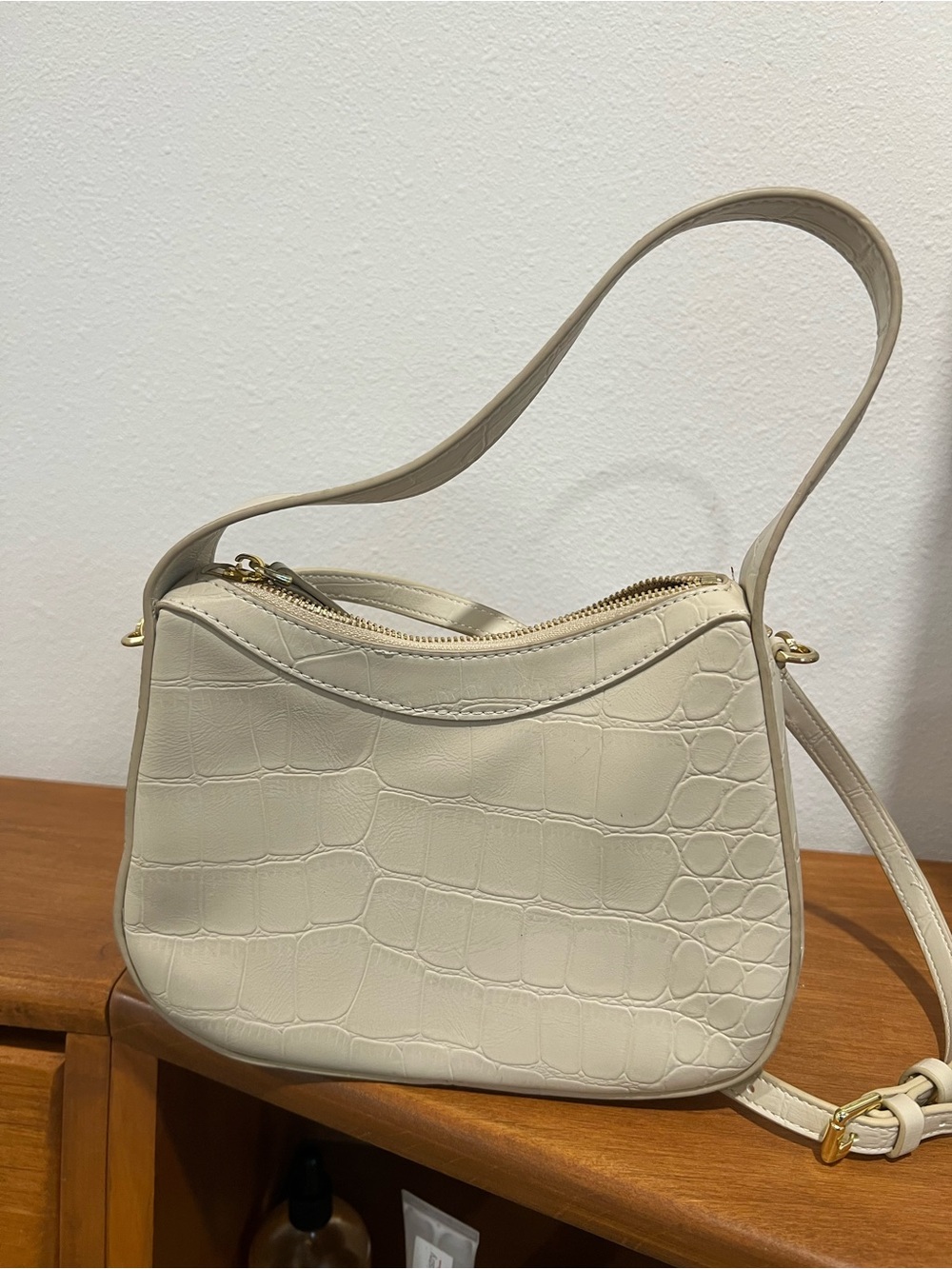 Cream Croc-Embossed Shoulder Bag - Women